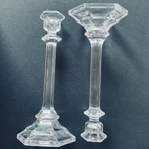 SHANNON CRYSTAL by Godinger "Harmony" Pair of Crystal Candlesticks NIB - Picture 5 of 7